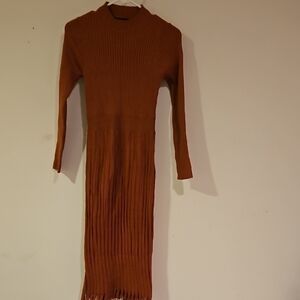 Elegant Burnt Orange Autum Knit Dress